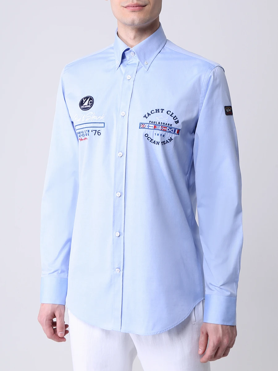 Рубашка Regular Fit хлопковая PAUL & SHARK 21413488/005, размер 50, цвет голубой 21413488/005 - фото 4
