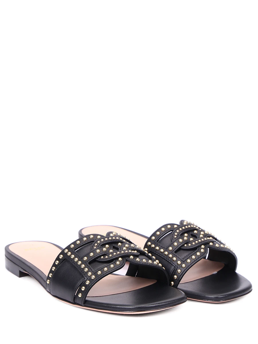 Шлепанцы кожаные Peoni BALLY PEONI FLAT-STUDS/0 Черный  Фото 2