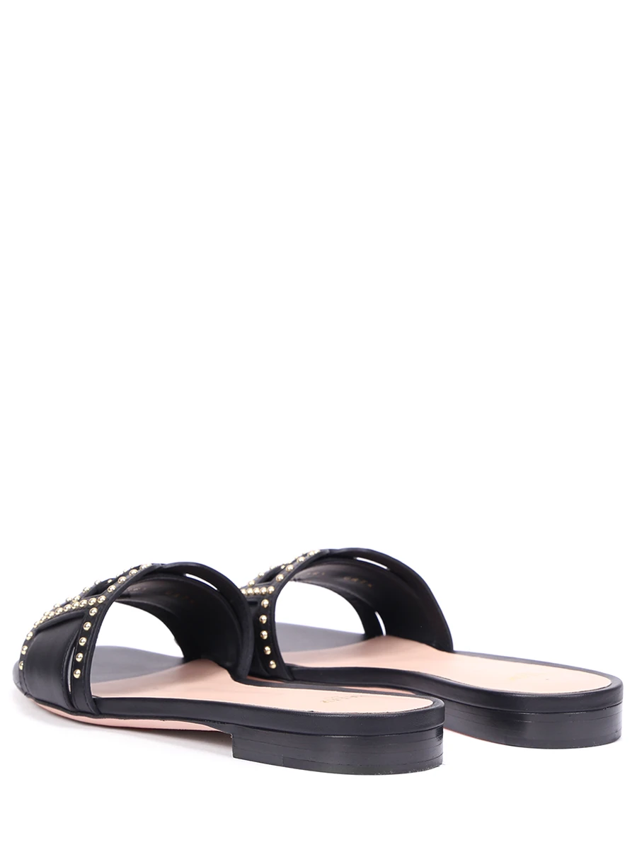 Шлепанцы кожаные Peoni BALLY PEONI FLAT-STUDS/0 Черный  Фото 4