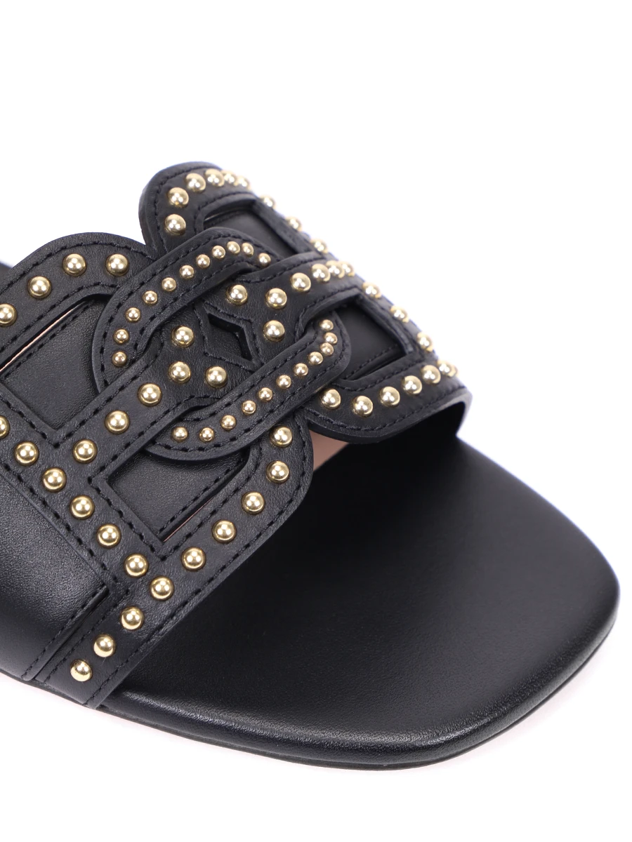 Шлепанцы кожаные Peoni BALLY PEONI FLAT-STUDS/0 Черный  Фото 5