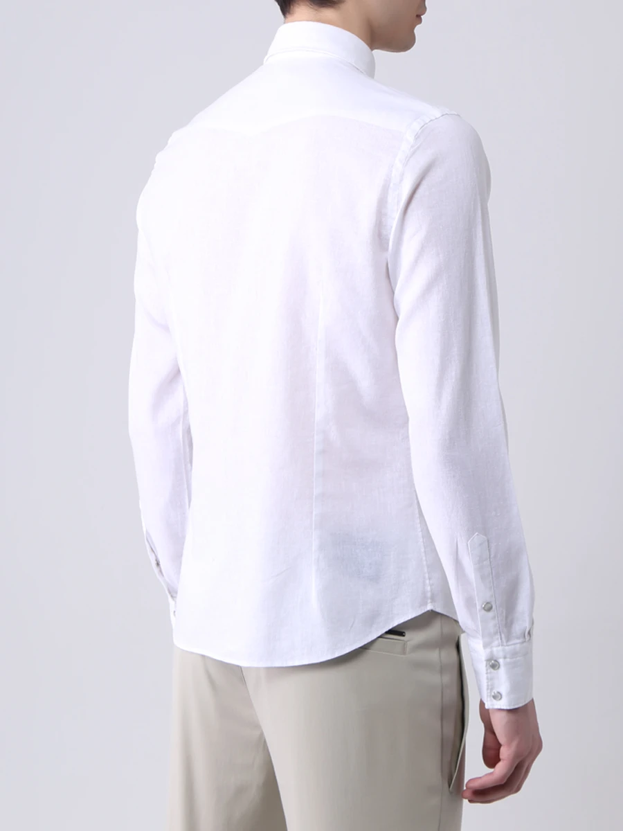 Рубашка Slim Fit из хлопка и льна FIORONI CASHMERE MCM20R504G1 0001 Белый  Фото 3
