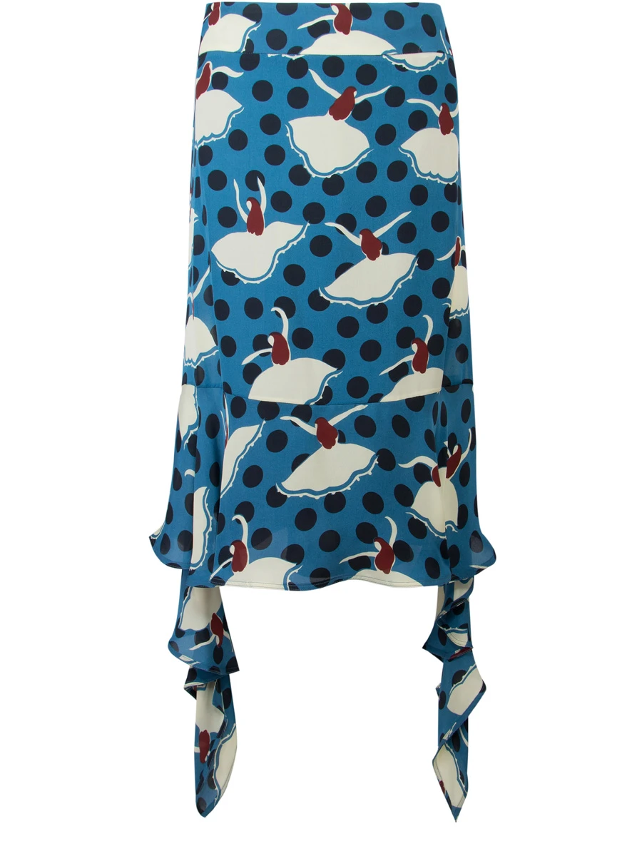 Шелковая юбка с воланами, GOMAU46V00TSD86/балерины Бежевый, голубой, MARNI, Голубой, 98355  - купить