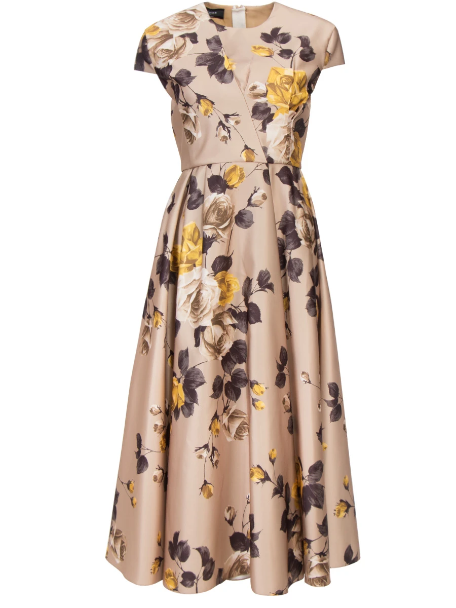 Приталенное платье, 501304 Бежевый Желтый розы, ROCHAS, Цветочный принт, 99172  - купить