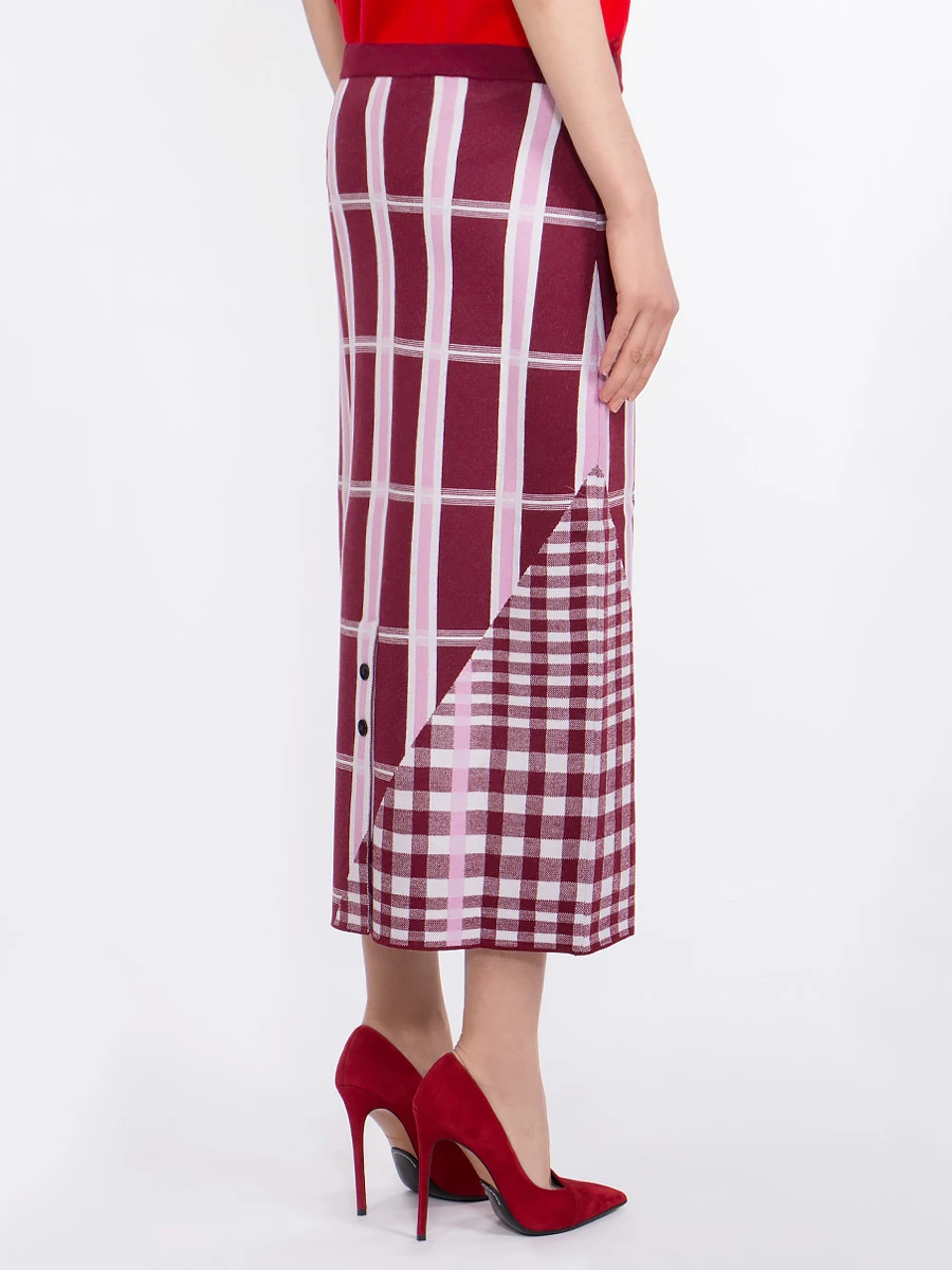 Трикотажная юбка VICTORIA BECKHAM SKKNT3112/клетка Бордовый Красный  Фото 3