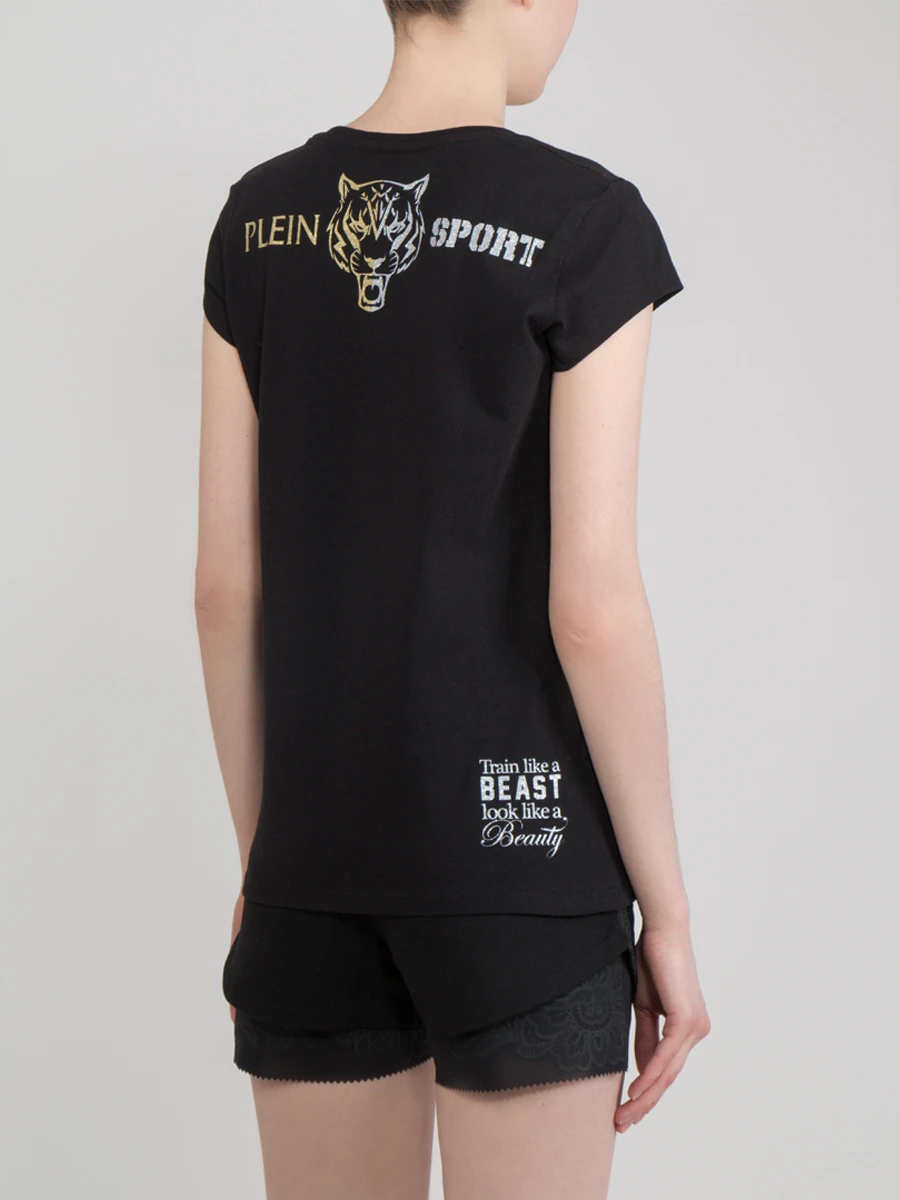 Хлопковая футболка PLEIN SPORT WTK0201 Черный/тигр зол сер Принт  Фото 3