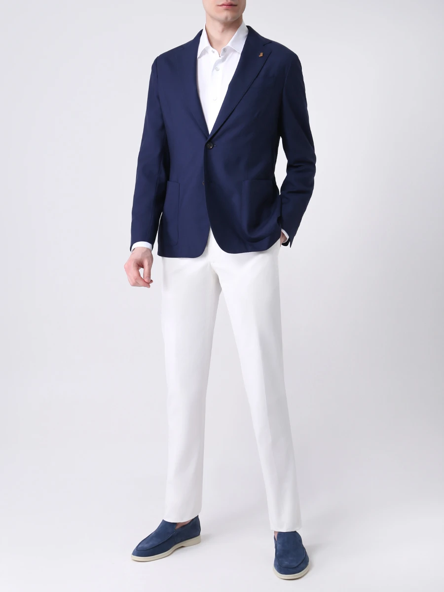 Рубашка Slim Fit из хлопка и льна KITON UMCNERCH0660901000 Белый  Фото 2
