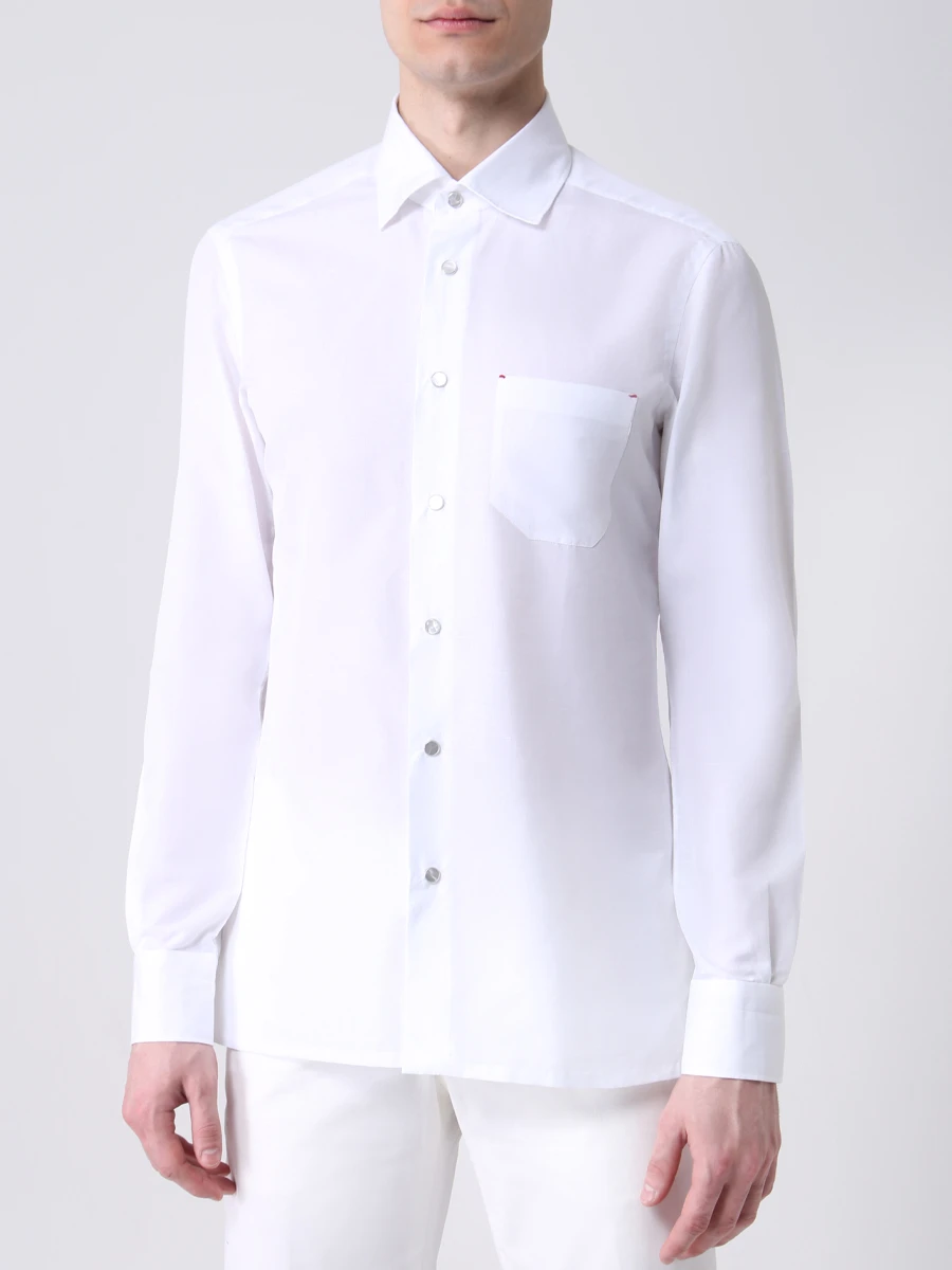 Рубашка Slim Fit из хлопка и льна KITON UMCNERCH0660901000 Белый  Фото 4