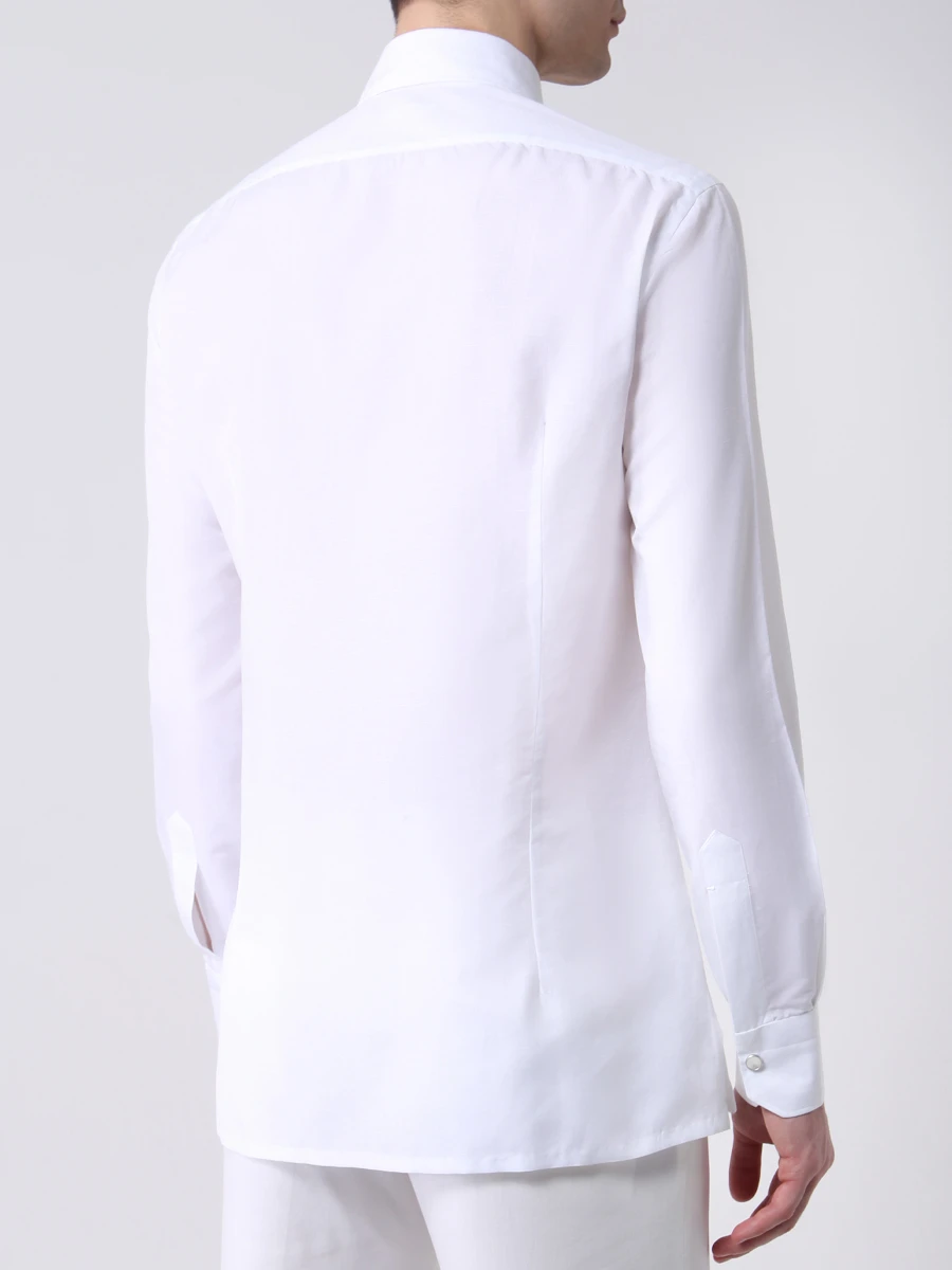 Рубашка Slim Fit из хлопка и льна KITON UMCNERCH0660901000 Белый  Фото 3