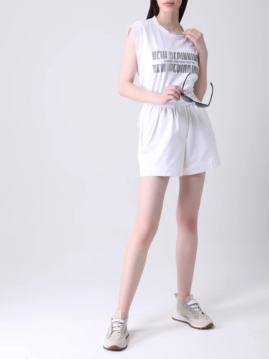 Топ хлопковый с принтом BRUNELLO CUCINELLI M0A45BS210 C159 Белый  Фото 2