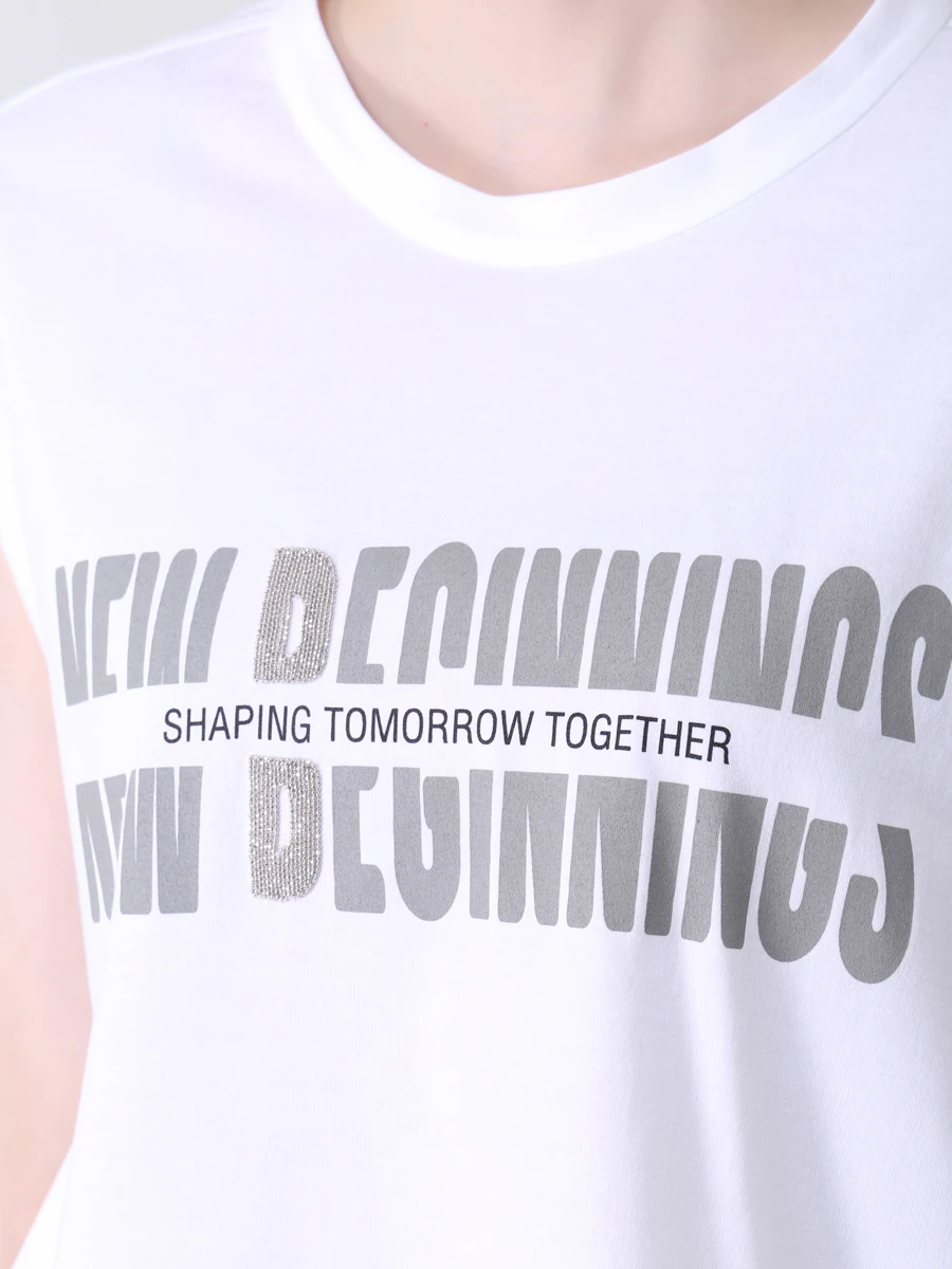 Топ хлопковый с принтом BRUNELLO CUCINELLI M0A45BS210 C159 Белый  Фото 5