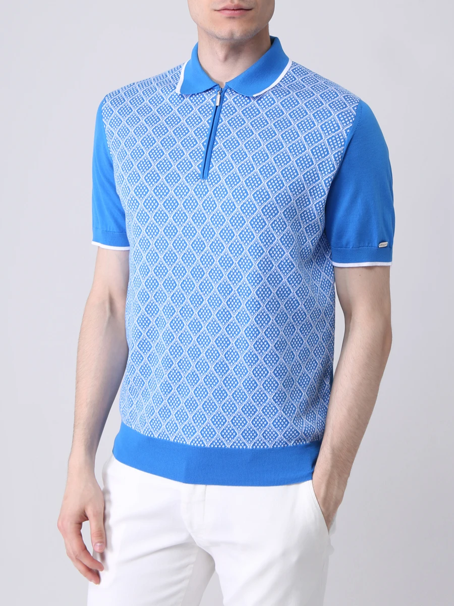 Поло хлопковое CASTANGIA 3757 SWEATER POLO ZIP E15 Голубой  Фото 4