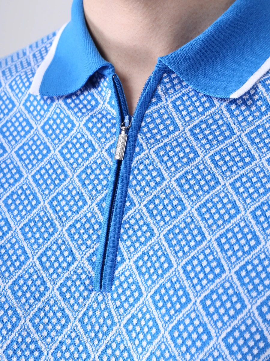 Поло хлопковое CASTANGIA 3757 SWEATER POLO ZIP E15 Голубой  Фото 5