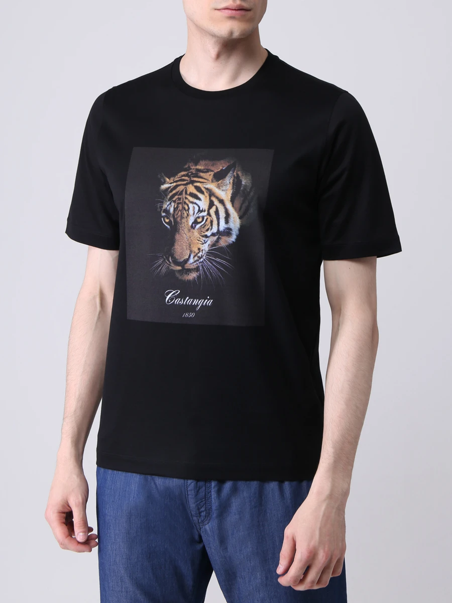 

Футболка хлопковая с принтом, Принт, BLACK T-SHIRT TIGER E12 048