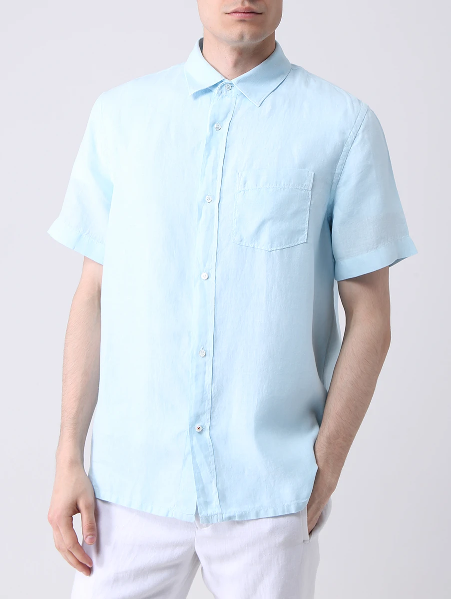 Рубашка Regular Fit льняная LORO PIANA FAL6374 6AG9, размер 48, цвет голубой - фото 4