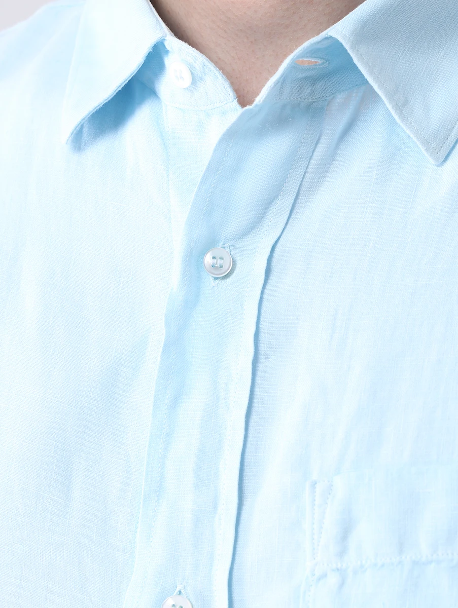 Рубашка Regular Fit льняная LORO PIANA FAL6374 6AG9, размер 48, цвет голубой - фото 5