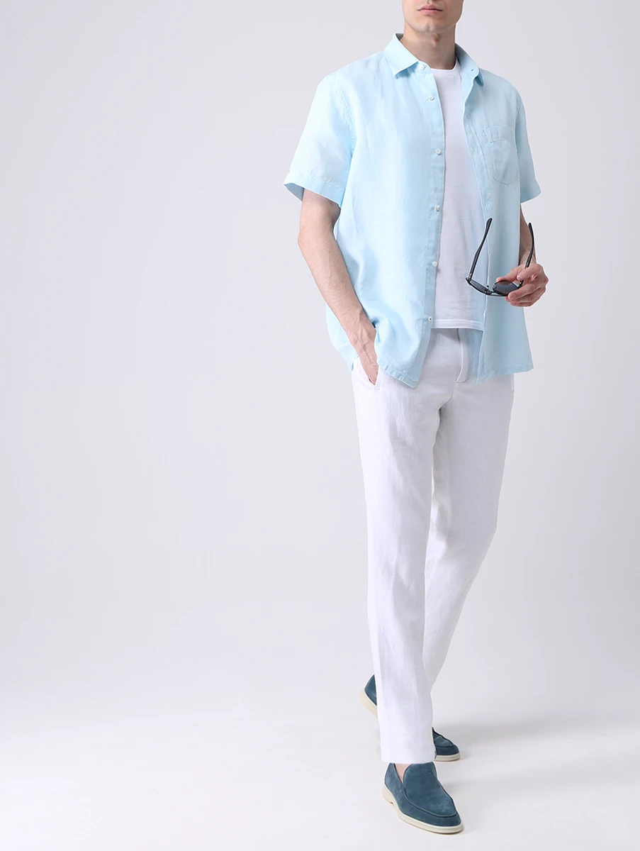 Рубашка Regular Fit льняная LORO PIANA FAL6374 6AG9, размер 48, цвет голубой - фото 2