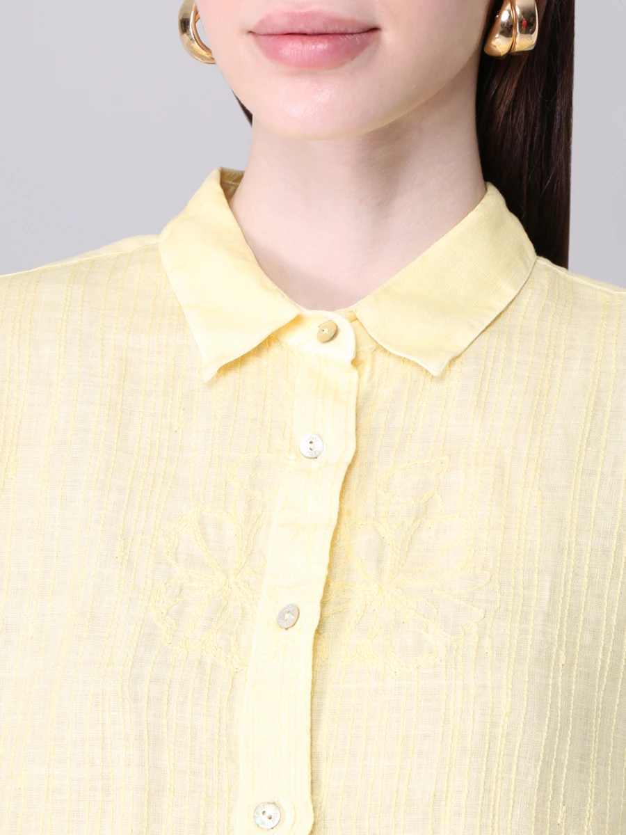 Рубашка льняная 120% LINO T1W19J2000F924S00 43, размер 44, цвет желтый - фото 5
