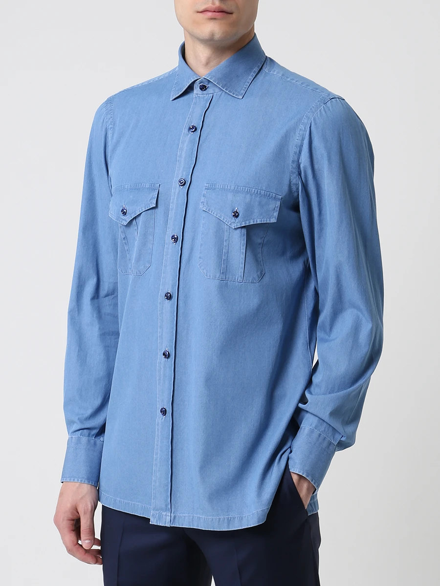 Рубашка Regular Fit хлопковая CESARE ATTOLINI CAUSAF/MIKE S21CMJ09 B12 Голубой  Фото 4
