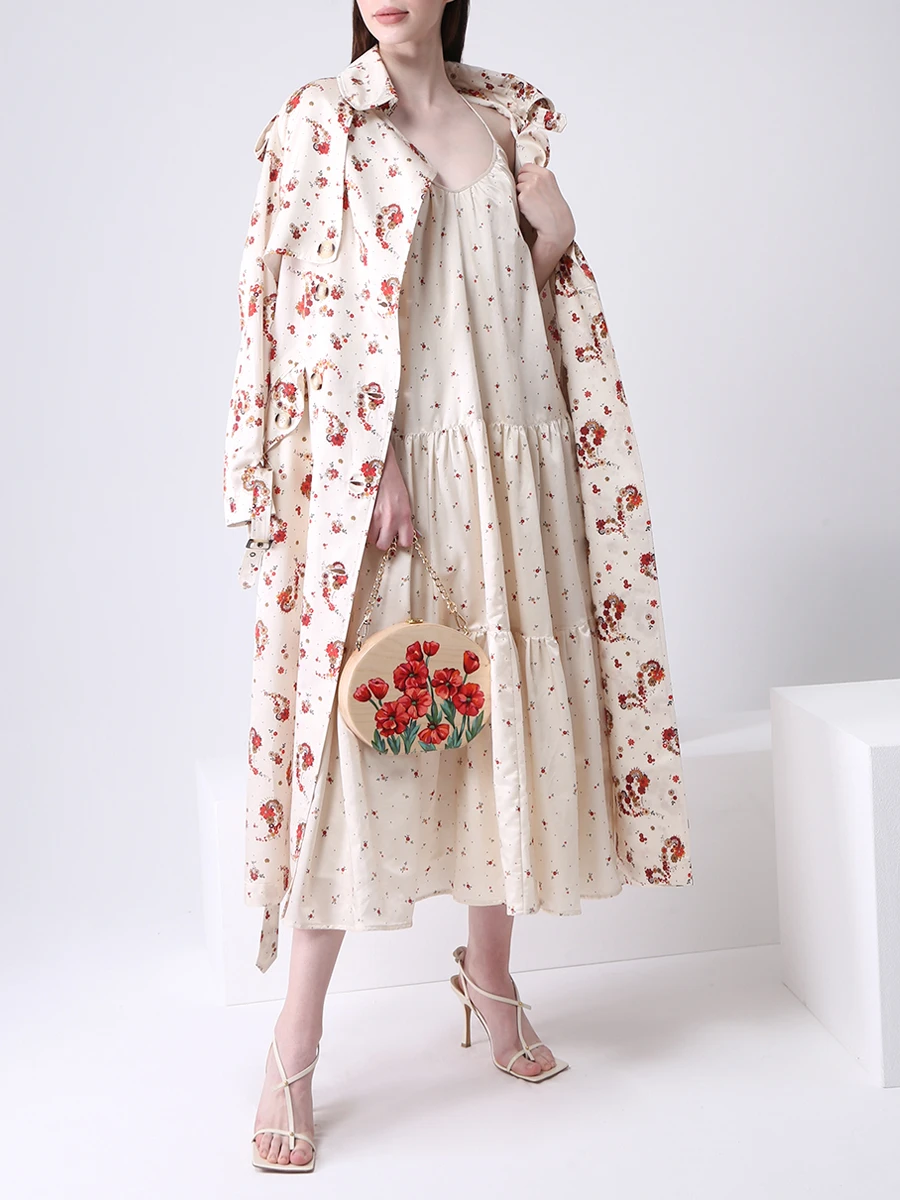Тренч хлопковый с принтом LAROOM ss21-1722 Молочный Кремовый  Фото 2