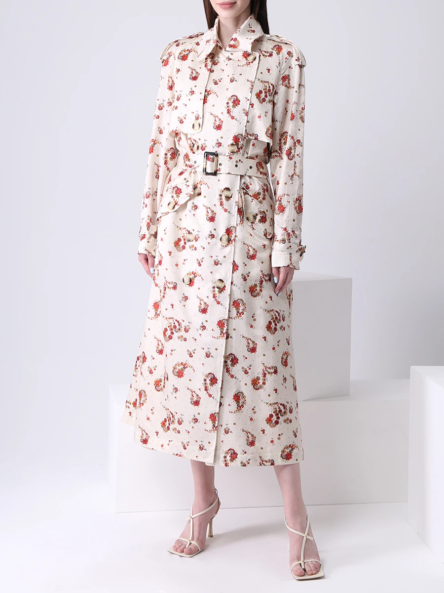 Тренч хлопковый с принтом LAROOM ss21-1722 Молочный Кремовый  Фото 4