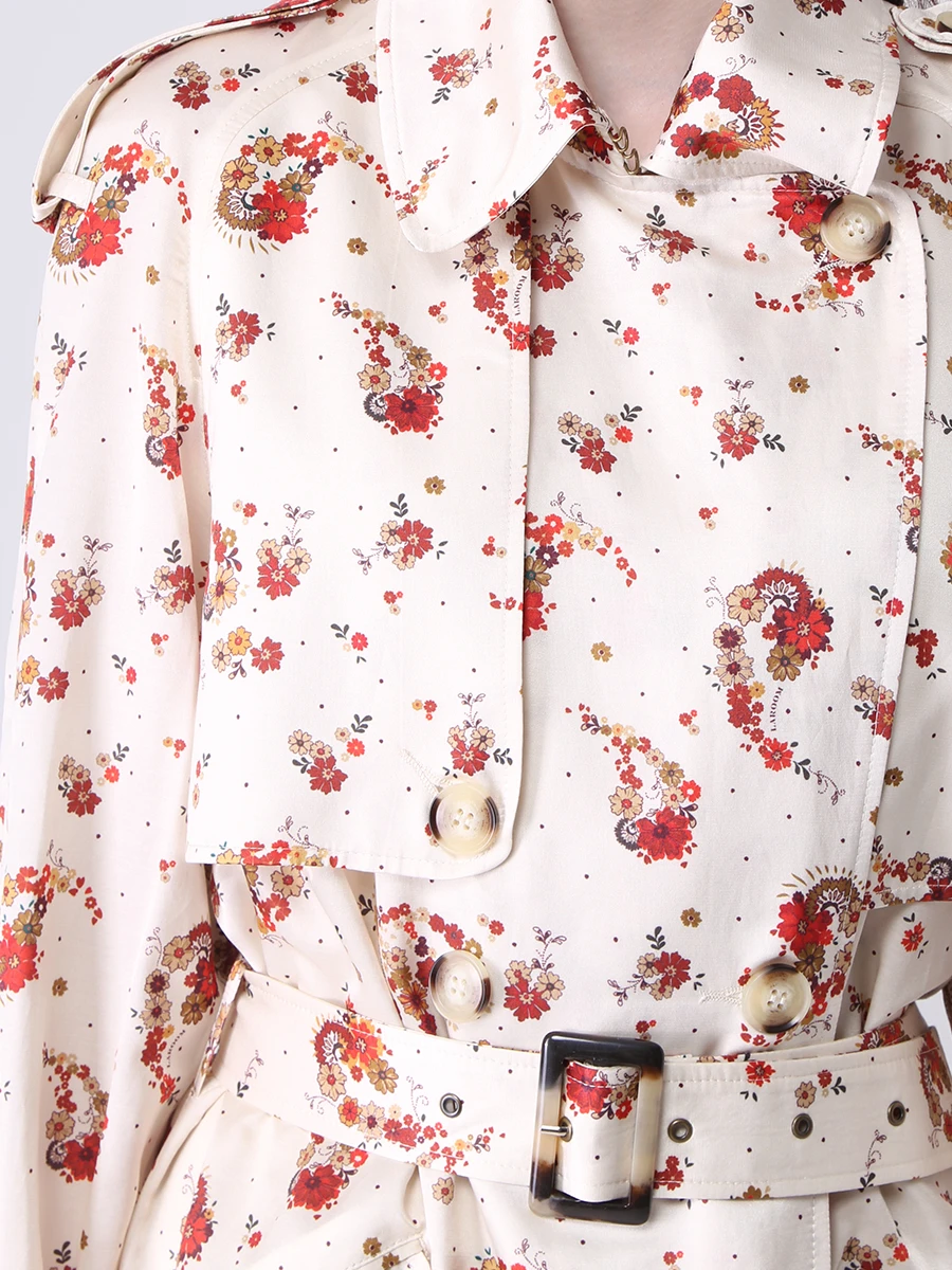 Тренч хлопковый с принтом LAROOM ss21-1722 Молочный Кремовый  Фото 5